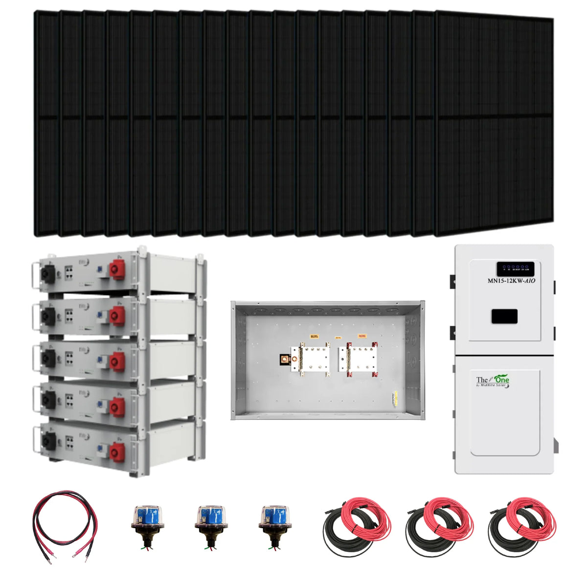 Complete Hybrid Solar Kit - 11.4 kW 120/240V Output + 25.6kWh Midnite Power Lithium Powerwall + More Than 14.4 kW Watts of Solar PV