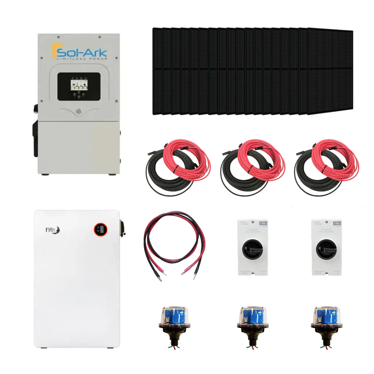 Complete Hybrid Solar Kit - Sol-Ark 15K Hybrid Inverter | 15kW 120/240V Output | 48V 310AH 16.1kWh Midnite Power AllWeather Lithium Battery | 13.5kW+ Solar PV