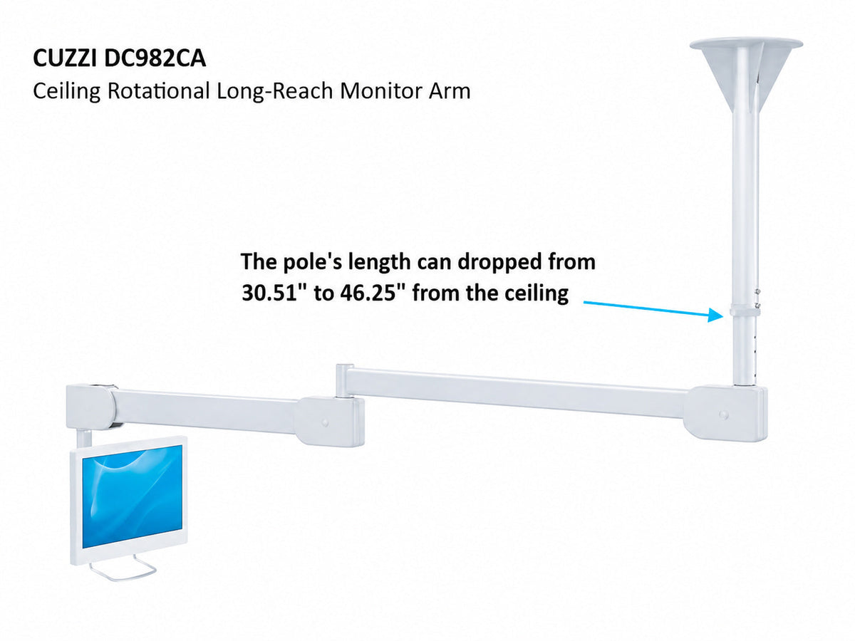 DC982CA Extra Long Ceiling Monitor Arm Adjustable 74 inch extension