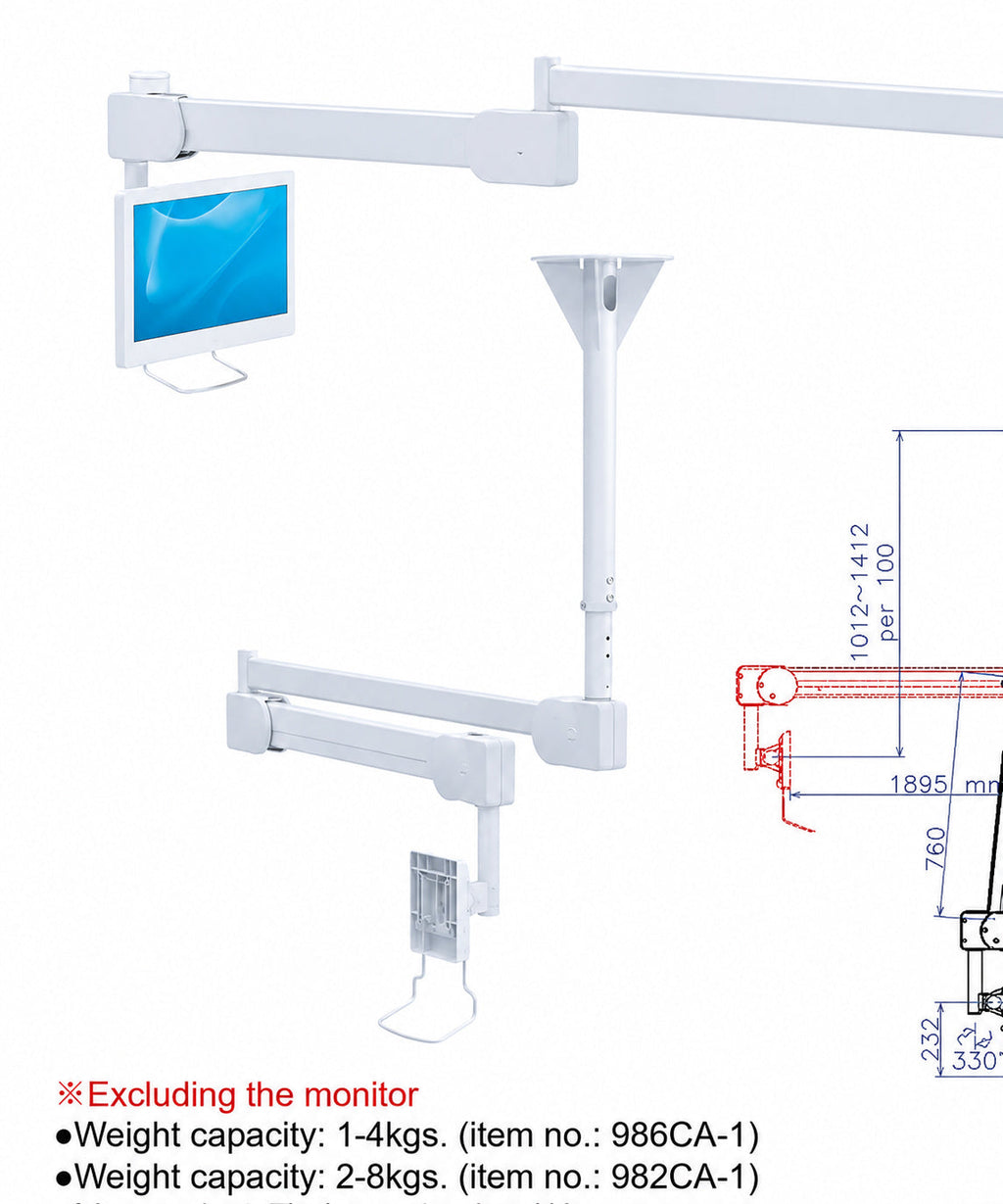 DC982CA Extra Long Ceiling Monitor Arm Adjustable 74 inch extension
