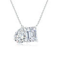 AGI Certified Lab-Grown Emerald-Cut & Pear Diamond Two-Stone Pendant in 14K White Gold – Choice of 1ctw or 2ctw