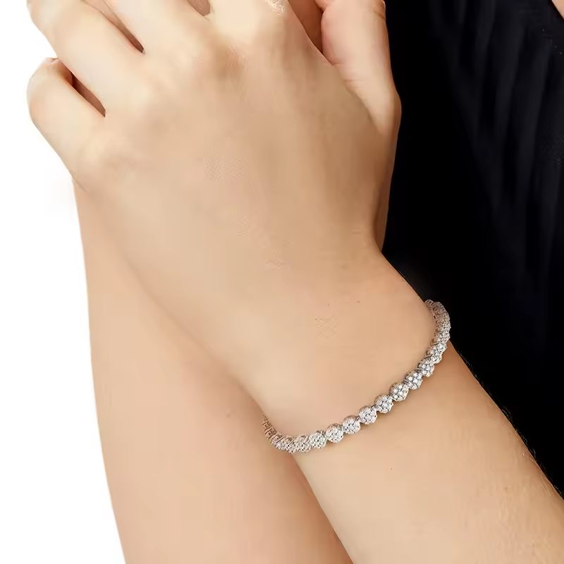 Brilliant Flower Created Moissanite Tennis Bracelet – D-VVS1 Stones, 14K Gold Overlay