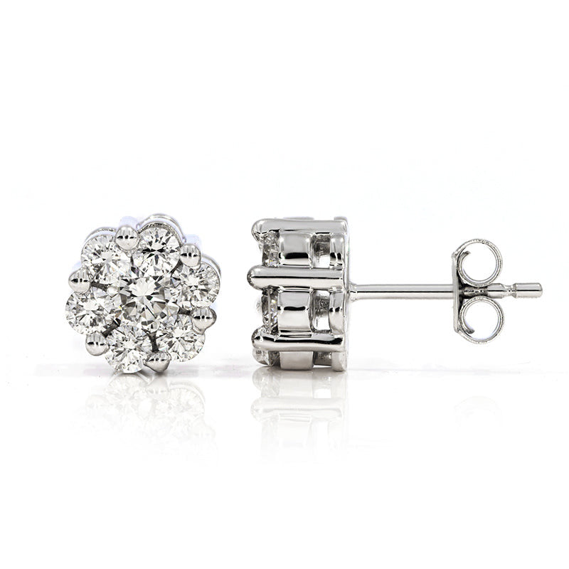 AGI Certified 2.00ctw Lab Diamond Floral Cluster Stud Earrings in 14kt White Gold