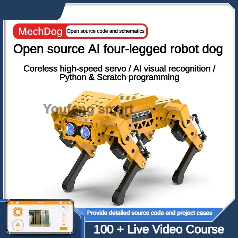 AI Robot Dog, ESP32 Quadruped Visual Bionic Metal Robot for Arduino, Python Graphical Programmable DIY Kit