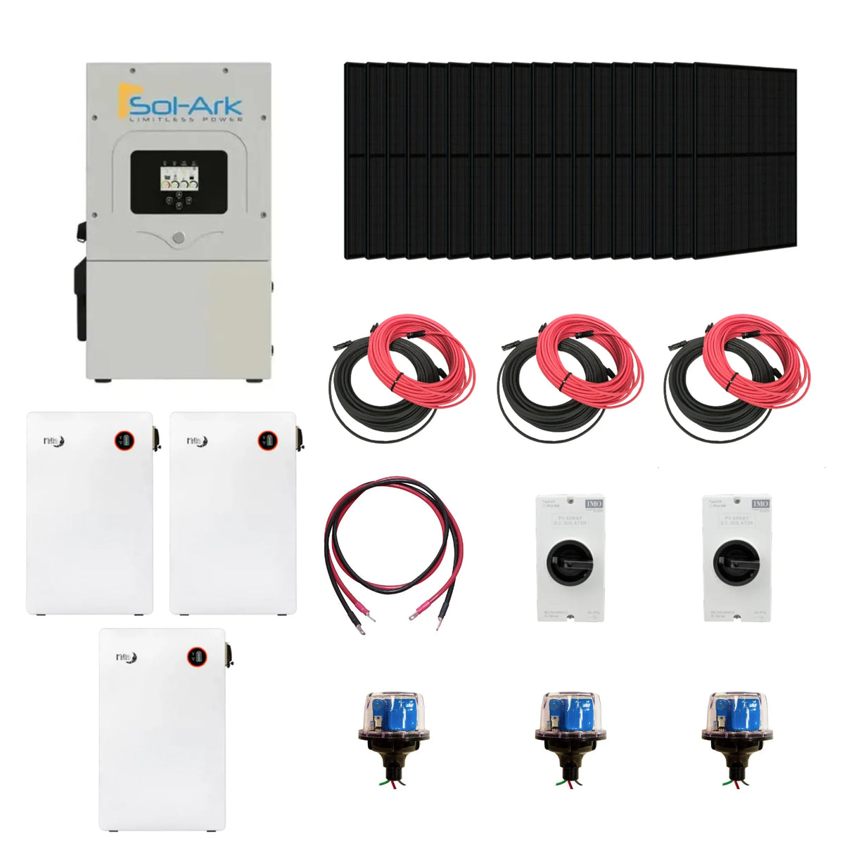 Complete Hybrid Solar Kit - Sol-Ark 15K Hybrid Inverter | 15kW 120/240V Output | 48V 310AH 16.1kWh Midnite Power AllWeather Lithium Battery | 13.5kW+ Solar PV