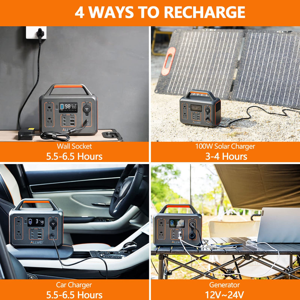 ALLWEI Portable Power Station 300W, 280Wh Solar Generator with 110V Pure Sine Wave AC Outlet, Backup Lithium Battery Generator for CPAP Outdoor RV Camping Emergency Home Use